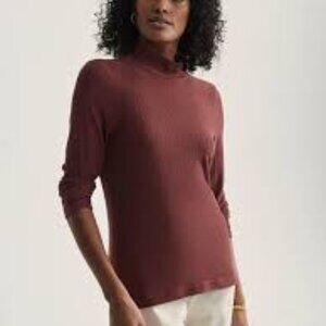Varley Astrid Long Sleeve Fitted Rib Knit Tee Hot Chocolate NWT
